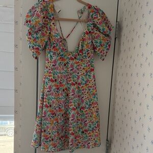 Floral Puff-Sleeve Mini Dress - Multicolor